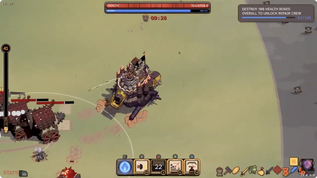 Recorded Wanderburg gameplay shows the destroy 100 Health Boxes objective, 83 of 100 progress, and the Nitro meter