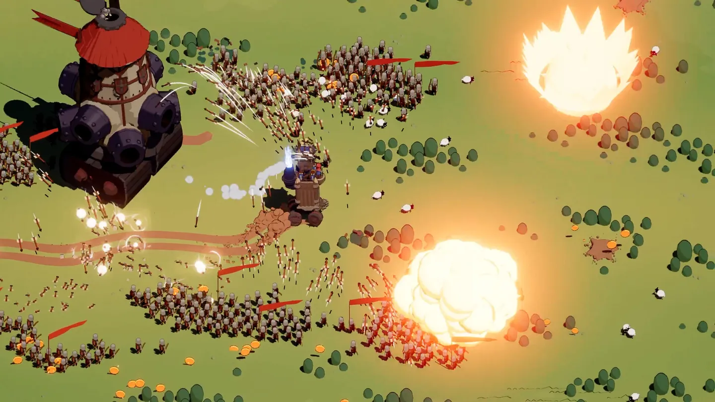Wanderburg castle firing arrows into a group of infantry on open grassland