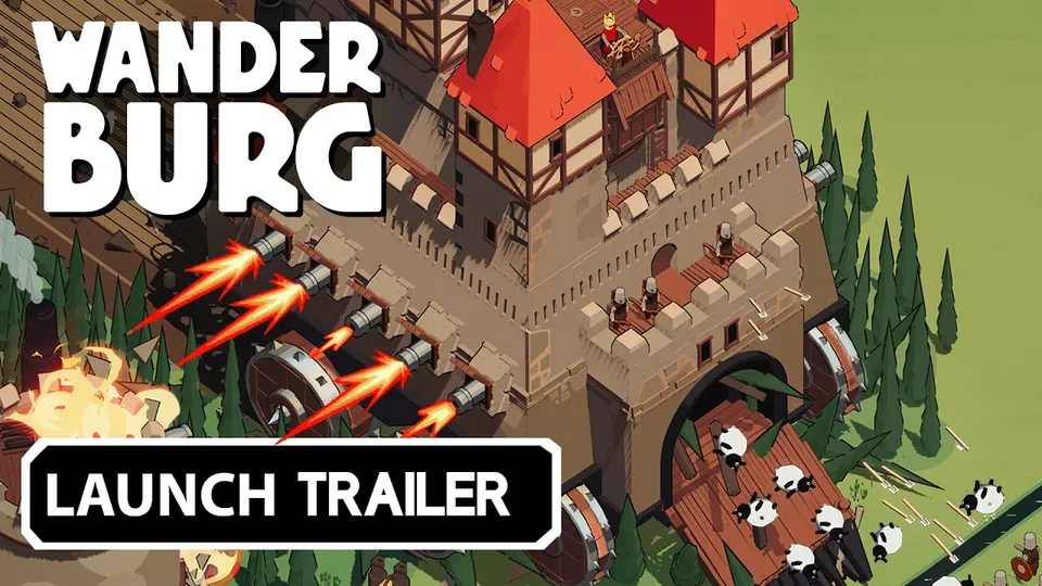 Wanderburg Early Access launch trailer poster over a large battlefield explosion